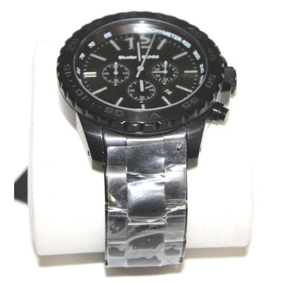 NEW w/Box Studer Schild‎ Dunlop Black Steel Chronograph Mens Watch NEW Battery - Picture 10 of 13